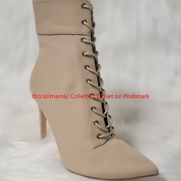 Olivia Ferguson Shoes - NWOT - Olivia Ferguson Khaki Lace up Side Zip Stiletto Ankle Boots - Size 10